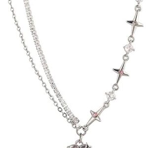 BLING STONE Cute Crystal Pink Heart Diamond Necklaces Silver Pendant Chain For Women And Girls